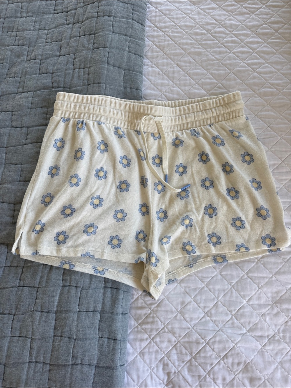 Z Supply Cream Lounge Shorts with Blue Floral Print